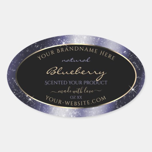 Midnight Blue Sparkle Glitter Lijst Productlabel Ovale Sticker (Voorkant)