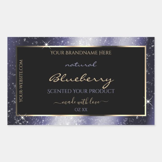 Midnight Blue Sparkle Glitter Lijst Productlabel Rechthoekige Sticker (Voorkant)