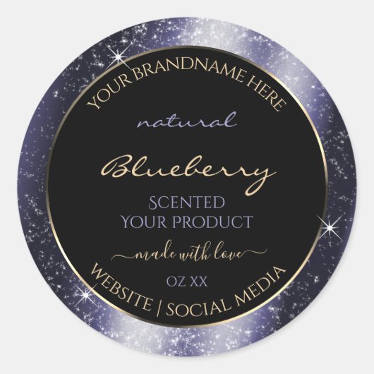 Midnight Blue Sparkle Glitter Lijst Productlabel Ronde Sticker (Voorkant)
