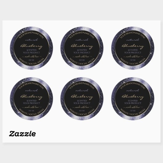 Midnight Blue Sparkle Glitter Lijst Productlabel Ronde Sticker (Vel)