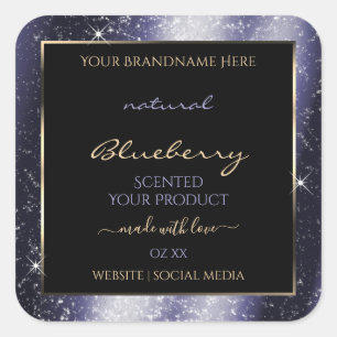Midnight Blue Sparkle Glitter Lijst Productlabel Vierkante Sticker