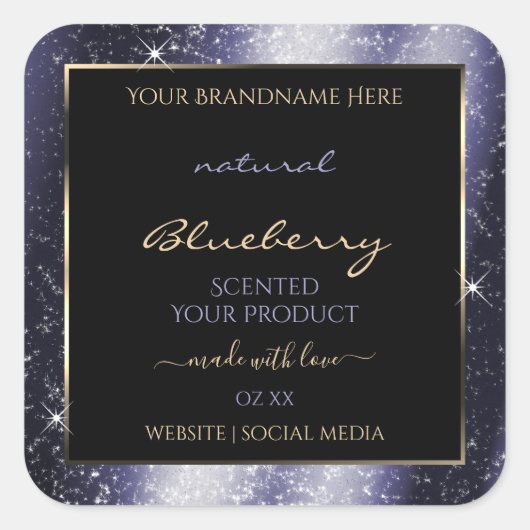 Midnight Blue Sparkle Glitter Lijst Productlabel Vierkante Sticker (Voorkant)