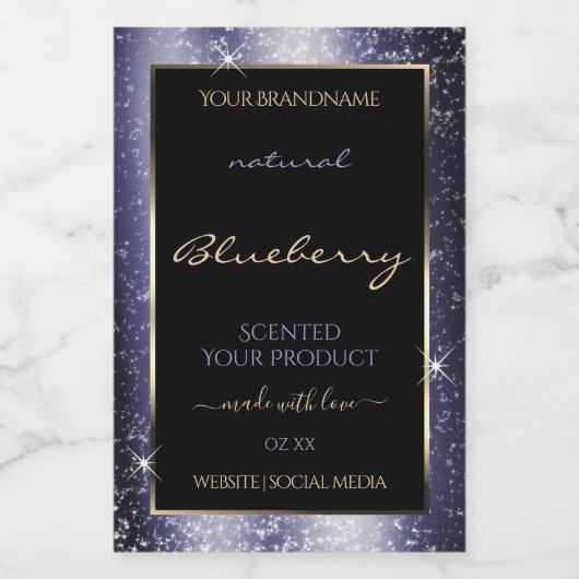 Midnight Blue Sparkle Glitter Lijst Productlabel Voedselcontainer Etiket (Enkel label)