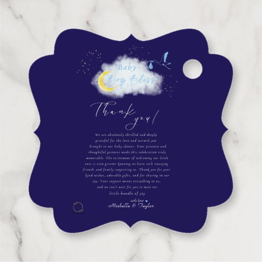 Midnight Blue Starlit Baby Boy Bliss Stork Bedankjes Labels (Achterkant)