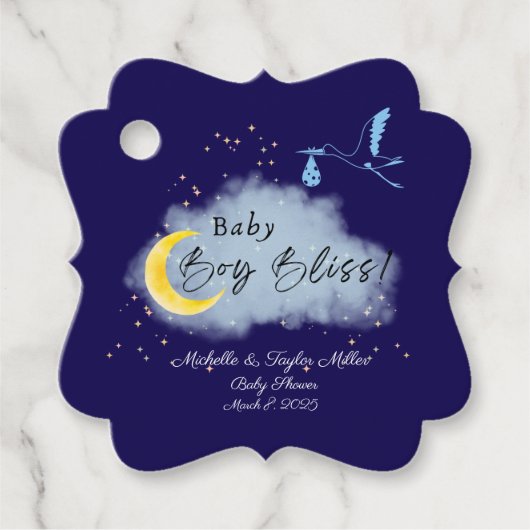 Midnight Blue Starlit Baby Boy Bliss Stork Bedankjes Labels (Voorkant)