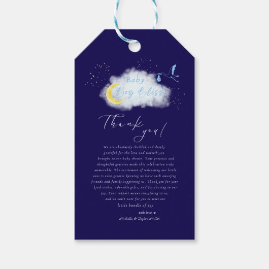 Midnight Blue Starlit Baby Boy Bliss Stork Cadeaulabel (Voorkant)