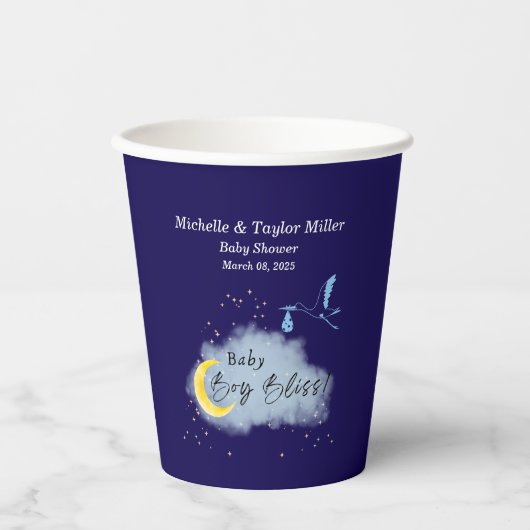 Midnight Blue Starlit Baby Boy Bliss: Stork Papieren Bekers (Voorkant)