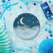 Midnight Blue Stars & Clouds 3D effect Papieren Bordje (Feest)