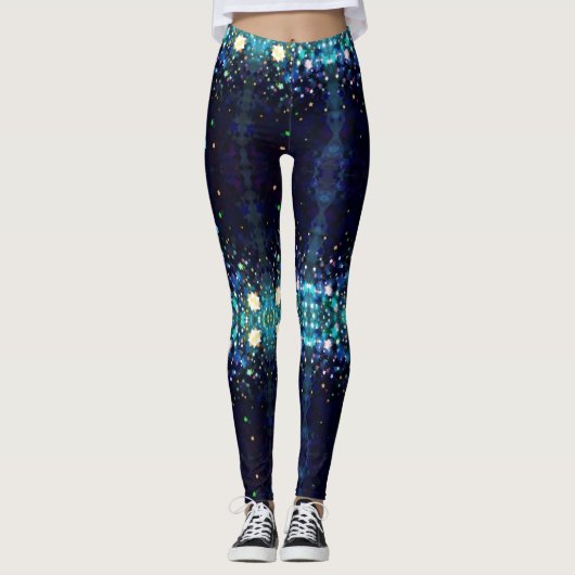Midnight Blue Stars Waterverf - Aangepaste naam Leggings (Voorkant)
