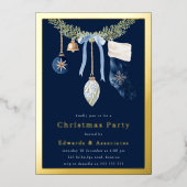 Midnight Blue Stocking Christmas Party Gold Folie Uitnodiging (Voorkant)