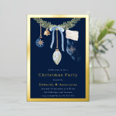 Midnight Blue Stocking Christmas Party Gold Folie Uitnodiging (Staand Voorkant)