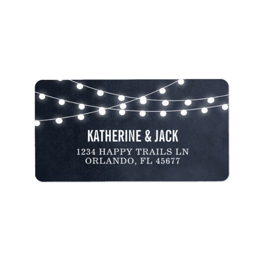 Midnight Blue String Lights Bruiloft Adresetikette Etiket (Voorkant)