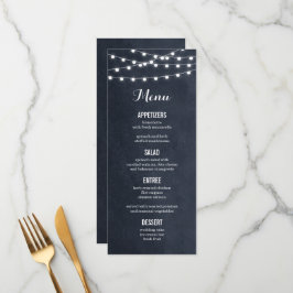 Midnight Blue String Lights Bruiloft Menu Kaart