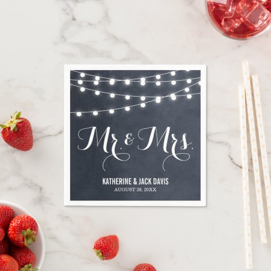 Midnight Blue String Lights Bruiloft Monogram Servetten (Insitu)