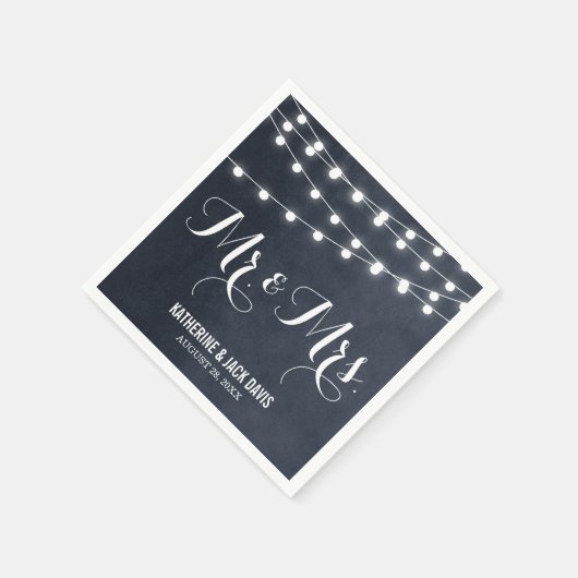 Midnight Blue String Lights Bruiloft Monogram Servetten (Hoek)