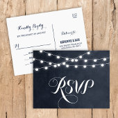 Midnight Blue String Lights Bruiloft RSVP Briefkaa Uitnodiging Briefkaart