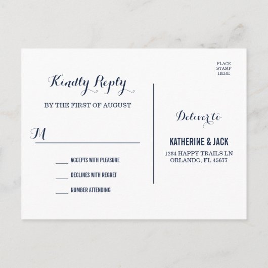 Midnight Blue String Lights Bruiloft RSVP Briefkaa Uitnodiging Briefkaart (Achterkant)