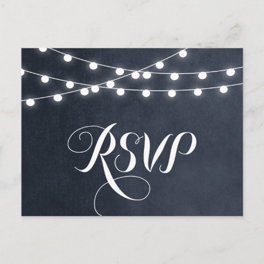 Midnight Blue String Lights Bruiloft RSVP Briefkaa Uitnodiging Briefkaart (Voorkant)