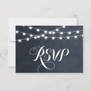 Midnight Blue String Lights Bruiloft RSVP Kaart