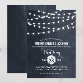 Midnight Blue String Lights bruiloft uitnodiging