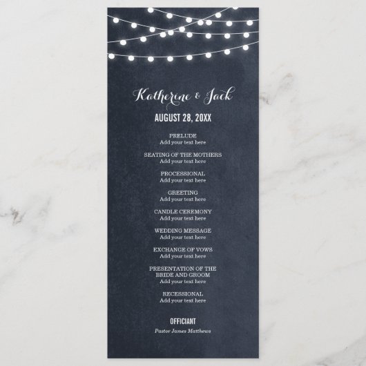 Midnight Blue String Lights Trouwprogramma Programmakaart (Voorkant)