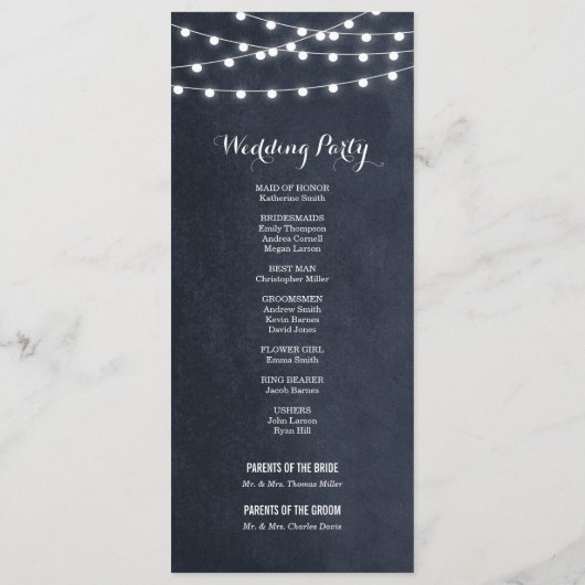 Midnight Blue String Lights Trouwprogramma Programmakaart (Achterkant)