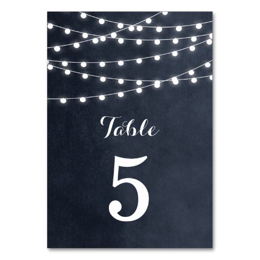 Midnight Blue String Lights Trouwtafel nummers Kaart (Voorkant)