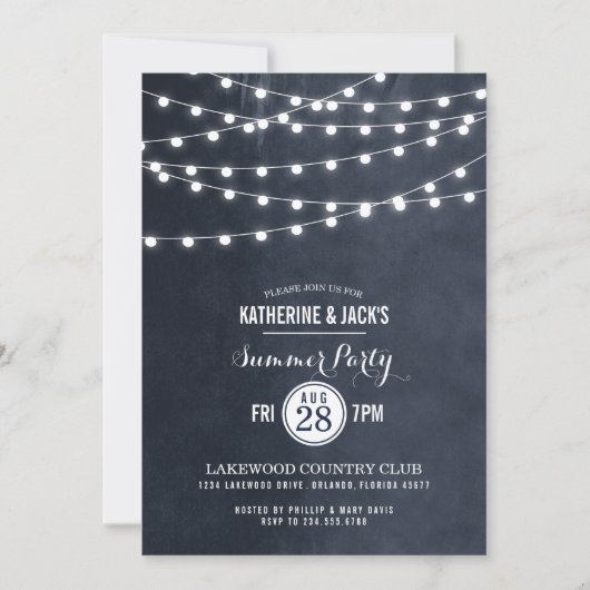 Midnight Blue String Lights Zomerfeest Uitnodigen Kaart (Voorkant)