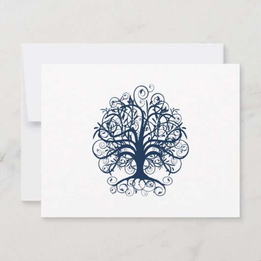 Midnight Blue Swirl Tree Wedding Response Kaart (Achterkant)