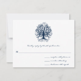 Midnight Blue Swirl Tree Wedding Response Kaart
