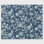 Midnight Blue Tansy Modern  Floral Toile Cadeaupapier (Vlak)