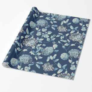 Midnight Blue Tansy Modern  Floral Toile Cadeaupapier