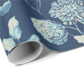Midnight Blue Tansy Modern  Floral Toile Cadeaupapier (Rol Hoek)