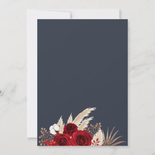 Midnight Blue Tropische Rozen bruiloft uitnodiging (Achterkant)