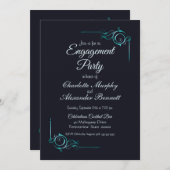 Midnight Blue & Turquoise Engagement Party nodigt Kaart (Voorkant / Achterkant)