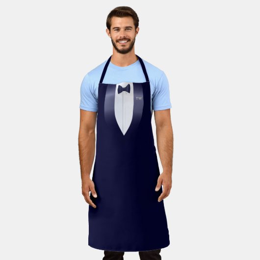 Midnight Blue Tuxedo Bib Waiters Costume Schort (Gedragen)