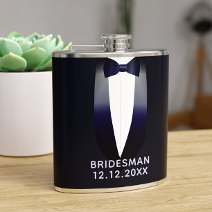 Midnight Blue Tuxedo Bridesman Wedding Flask Heupfles