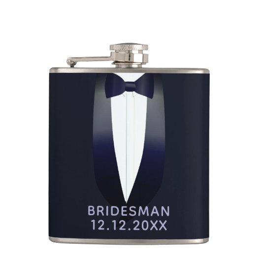 Midnight Blue Tuxedo Bridesman Wedding Flask Heupfles (Voorkant)