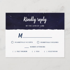 Midnight Blue Waterverf Galaxy Wedding RSVP Uitnodiging Briefkaart