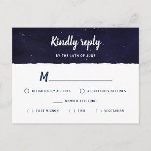 Midnight Blue Waterverf Galaxy Wedding RSVP Uitnodiging Briefkaart