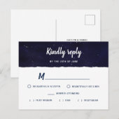 Midnight Blue Waterverf Galaxy Wedding RSVP Uitnodiging Briefkaart (Voorkant / Achterkant)