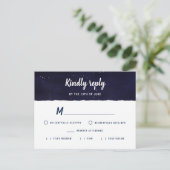 Midnight Blue Waterverf Galaxy Wedding RSVP Uitnodiging Briefkaart (Staand voorkant)