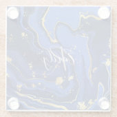 Midnight Blue White Agate Abstract Name Monogram Glazen Onderzetter (Achterkant)