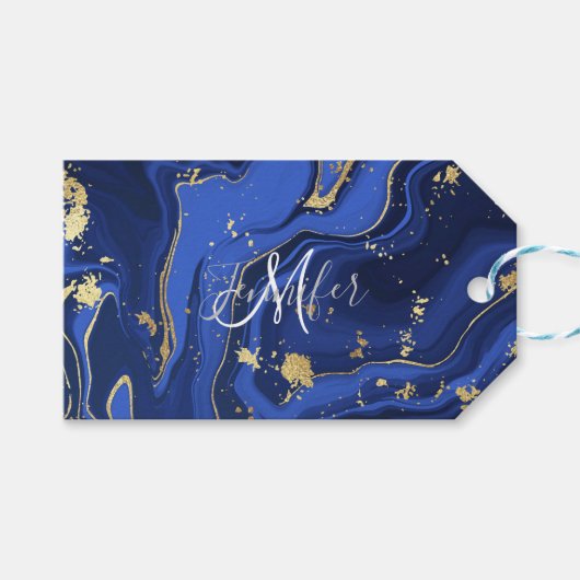 Midnight Blue White Agate Marble Abstract Cadeaulabel (Voorkant (Horizontaal))