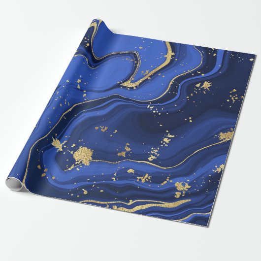 Midnight Blue White Agate Marble Abstract Cadeaupapier (Uitgerold)