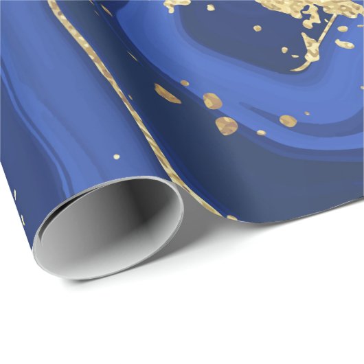 Midnight Blue White Agate Marble Abstract Cadeaupapier (Rol Hoek)