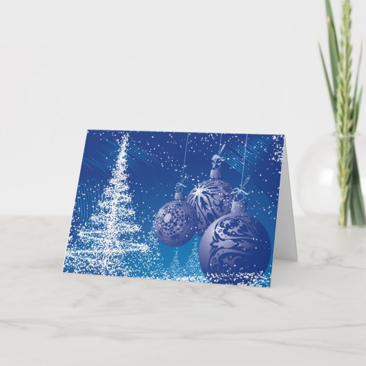 Midnight Blue & White Kerstversiering & Bomen Feestdagen Kaart (Voorkant)