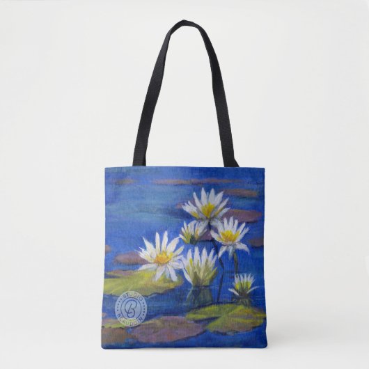 Midnight Blue, White Lily Flowers Tas Design (Voorkant)