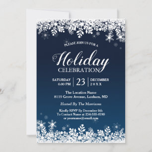 Midnight Blue White Snowflakes Holiday Celebration Kaart