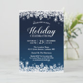 Midnight Blue White Snowflakes Holiday Celebration Kaart (Staand voorkant)